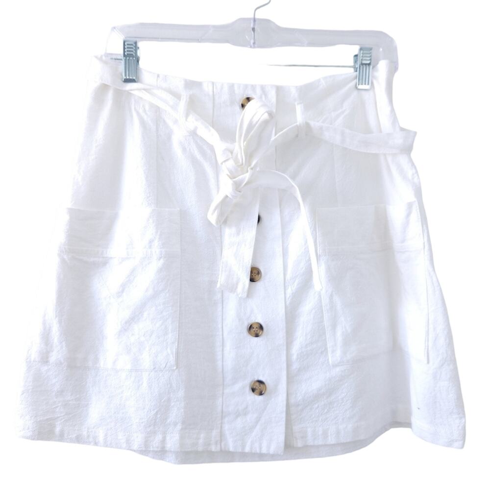 Hesperus White Skirt Button Down Size Large Summer Skirt, Front Tie